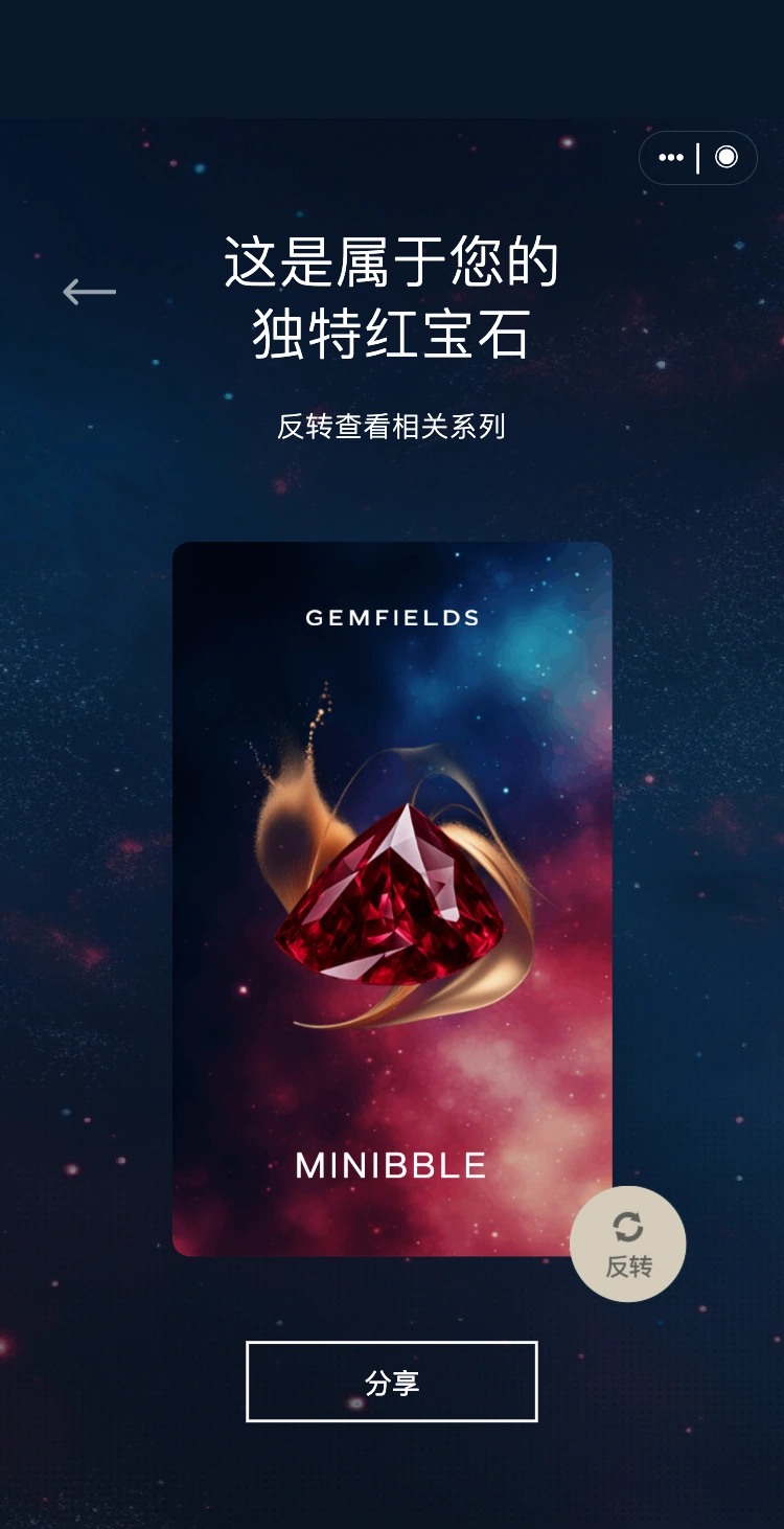 Gemfields 宝石红焕,宝石、装饰与名字组合成个人卡片。